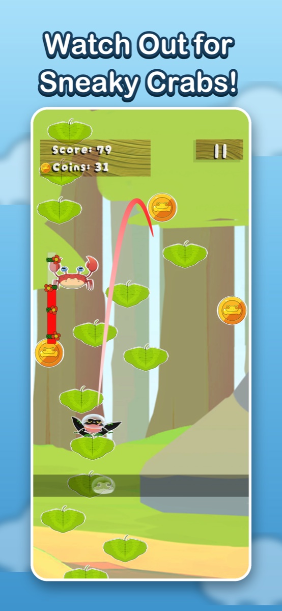 Spring Jump gameplay - dodging a crab enemy